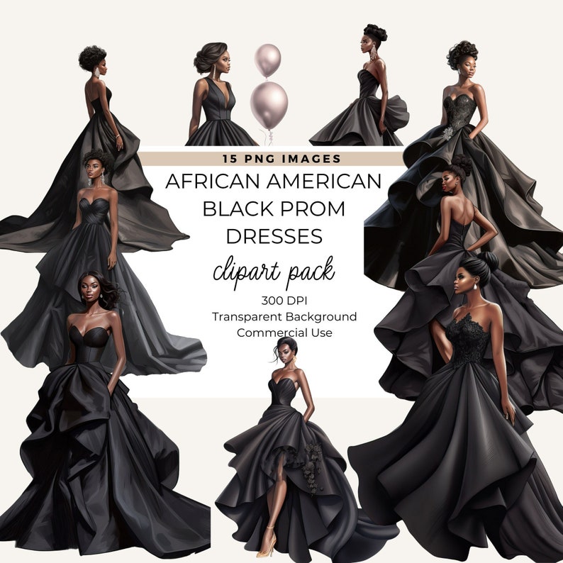 Robes noires de bal afro-américaines, robes de Quinceanera, robe de bal, robe de princesse, utilisation commerciale, 300 DPI, fond transparent, PNG, image 1
