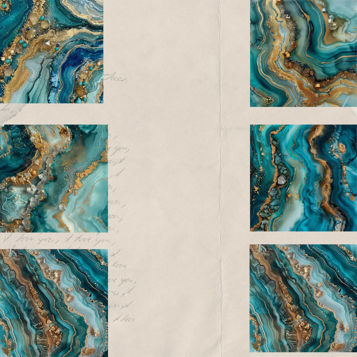 Teal Geode Computer Background Teal Gold Sparkling Geo Crystal Digital Papers, Teal Agate Geode Quartz ...