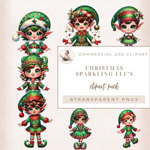 Imágenes Prediseñadas de elfos de Navidad, diseños sublimados, elfo de Navidad, ayudantes de Santa, imágenes prediseñadas de elfos de Navidad, uso comercial, fabricación de tarjetas,