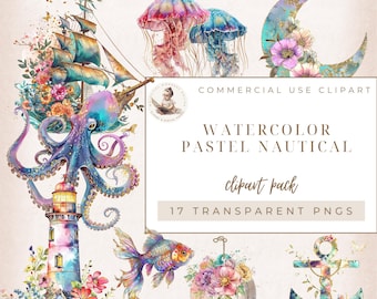Nautical Watercolor ClipArt's, Summer Clipart, Marine Clipart, Nautical Watercolor, Anchor Clipart, Boat Clipart, Commercial Use
