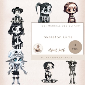 Day Of the Dead, Skeleton Girl Clipart, Halloween Clipart, Fashion Girl Clipart, Quirky Girl, Gothic Clipart, Commercial Use, Digital Crafts