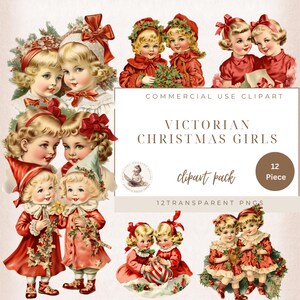Viktorianische Weihnachten Mädchen Clipart, Vintage Weihnachten Mädchen Clipart, Scrapbook, Papiermodelle, Junk Journal, Kartenherstellung, kommerzielle Nutzung