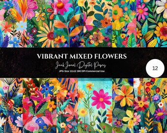 Printable Papers, Vibrant Flower Digital Papers, Garden Floral Junk Journal, Paper Craft, Colorful Floral Background Papers