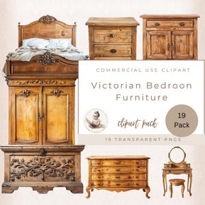 Wooden Victorian Bedroom Furniture Clipart, Console Table, Furniture Clip Art, Paper Crafts Scrapbooking, Commercial Use, Junk Journal