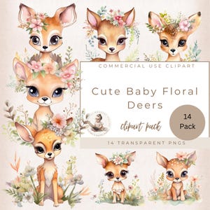 Baby Deer Clipart, Cute Girl Deer, Woodland Animal Clipart, Baby Shower, Commercial Use, Baby Shower Clipart, Little Animals, Forest Animals