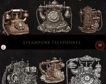 Steampunk Style Telephone Clipart, Victorian Clipart Bundle, Junk Journal, Png Steampunk ClipArt's, Instant Digital Download, Commercial Use
