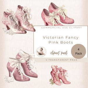 Watercolor Pink Victorian Ladies Shoes Clipart, Victorian Fashion Png, Vintage Junk Journal, Card Making, Wedding Shoes, Commercial Use,
