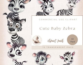 Süße Baby Zebra Clipart, Dschungel Clipart, Safari Clipart, sofortiger Download, kommerzielle Nutzung, transparente PNG, Kinderzimmer Dekor, Babyparty