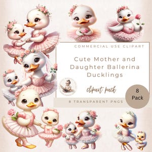 Ballerina Clipart, Pink Ballerina, Baby Ballerina, Ballerina Ducks, Pink Rose Clipart, Mother and Daughter, Duck Clipart, Commercial Use