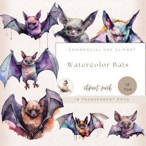 Bat Watercolor Clipart, Sublimation, Bat Wall Art, Bat Prints, Bat Images, Instant Download Commercial Use, Halloween Clipart