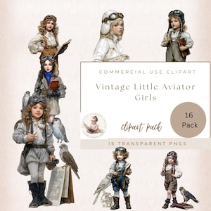 Vintage kleine Flieger Mädchen, Flugzeug Clipart, Aviator Clipart, Vintage Mädchen, transparente Hintergründe, Militär Clipart, digitales Handwerk