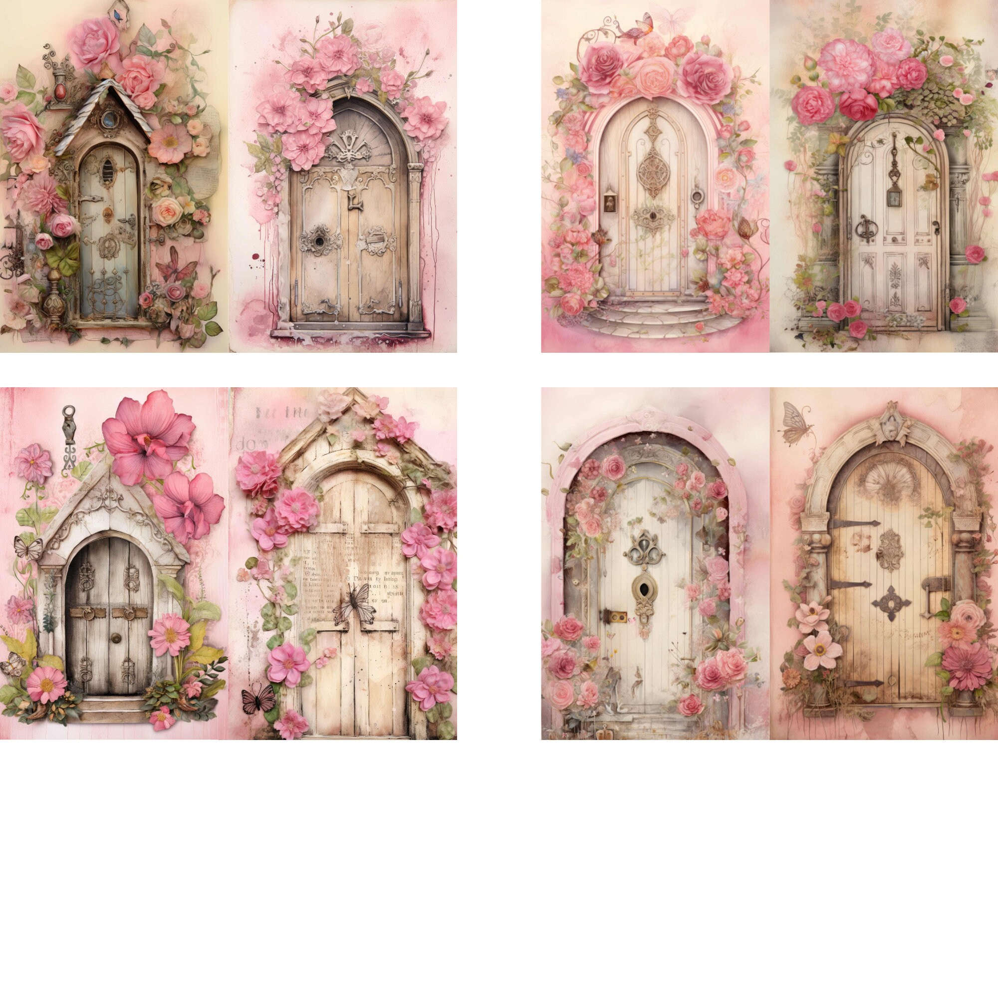Junk Journal Printable, Wooden Doors, Pink Fairy Doors, Vintage Journal ...
