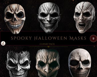 Halloween Mask Clipart PNG Bundle, Spooky Horror Face Masks, Creepy Halloween Clipart, Horror Movie Inspired PNG, Commercial Use