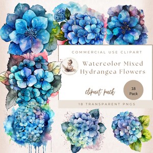 Blue Flower Bundle, Dusty Blue Floral Illustrations, Watercolor Hydrangea, Watercolor Flowers, Invitation Clipart, Hydrangea Clipart,