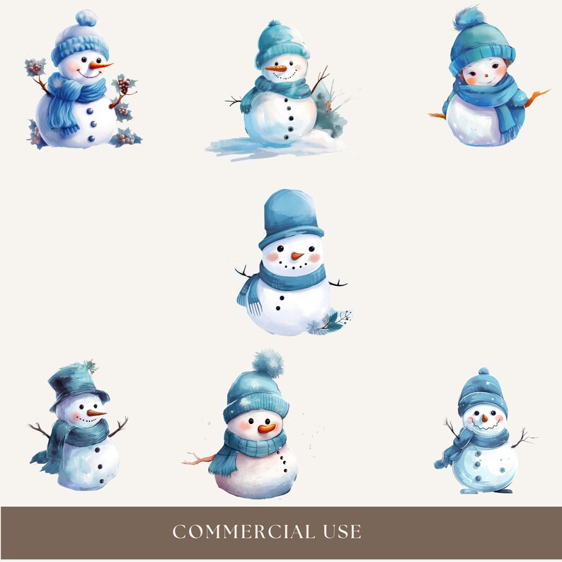 Watercolor Cute Blue Snowman Clipart Bundle, Watercolor Clipart ...