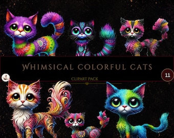 Quirky Cat Clipart PNG, Whimsical Cats, Whimsy Cat Graphics Funny Quirky Cats, Cat lovers, Cats Clipart, Commercial Use, Digital Crafts