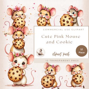 Ratón y galleta, clipart de baby shower, clipart de ratón, gráficos de galletas, efímeras de ratón, uso comercial, fabricación de tarjetas, manualidades digitales
