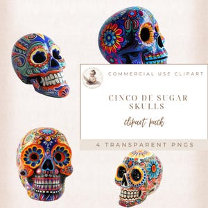 Tag der Toten Clipart, Schädel Clipart, Sugar Skull Bilder, Mexikanische Clipart, Halloween Clipart, Gothic Clipart, Transparente Hintergründe,