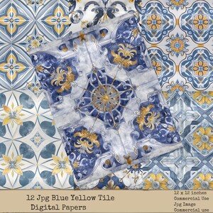 Afdrukbaar papier, digitale papieren blauwe tegels, Marokkaanse tegels Junk Journal, Paper Crafts, Mediterrane tegelachtergrondpapier, tegelpatronen