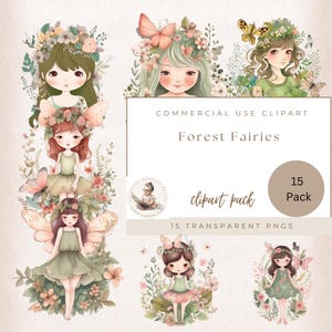 Forest Fairy Garden Clipart, Enchanted Forest Fairy, Fairy Graphics, Floral Little Fairies Fairyland Clipart, Commercial Use, Card Making