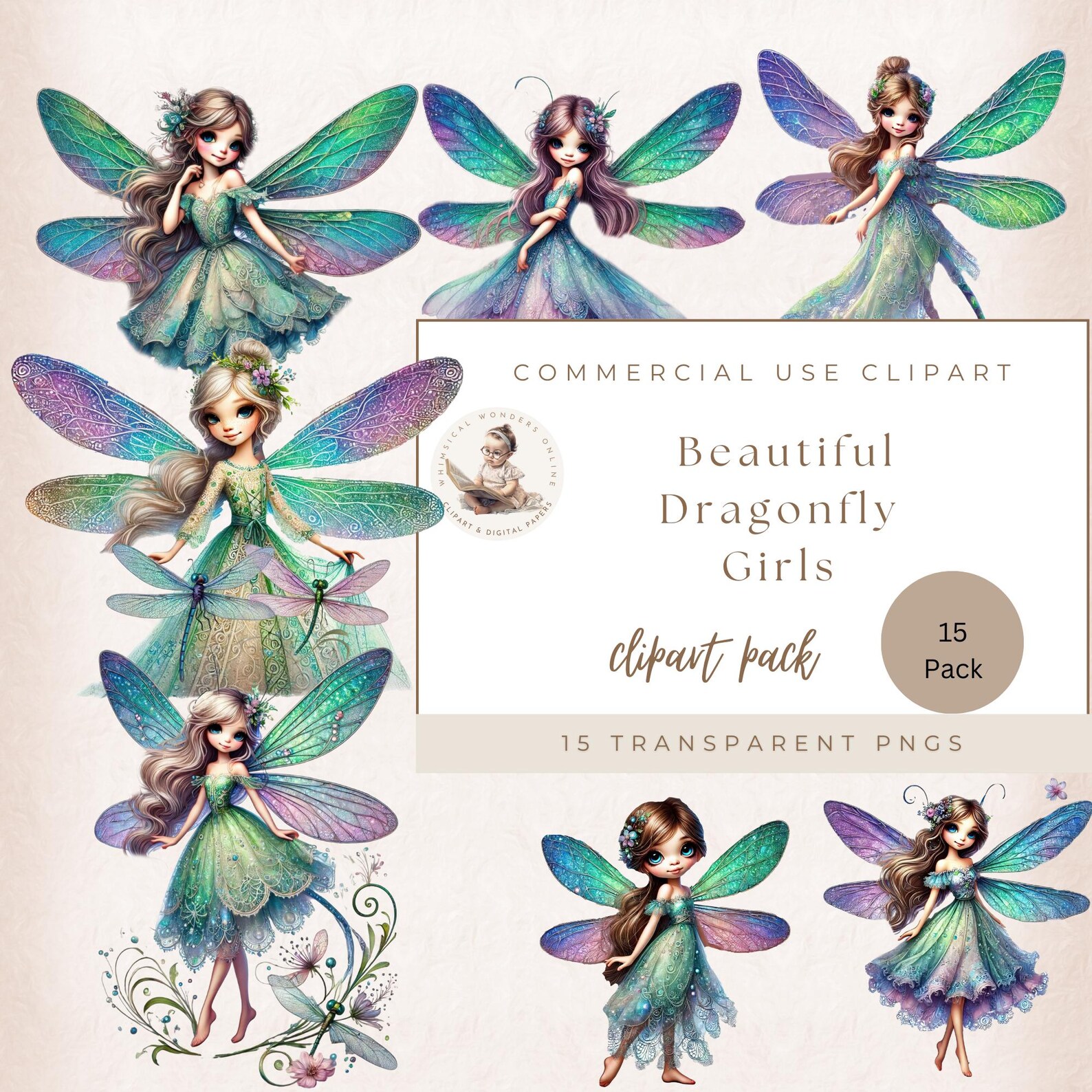 Whimsy Dragonfly Girls, Dragonfly Clipart, Cute Girl Clipart, Whimsical ...