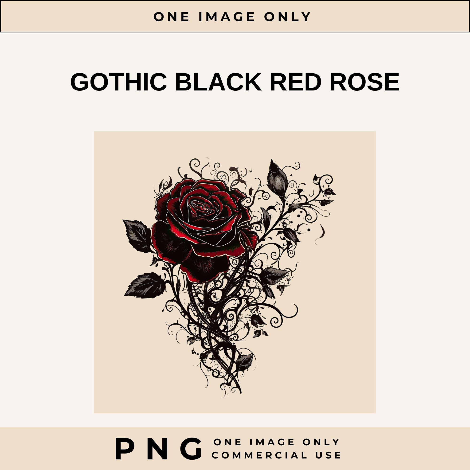 FUDMAE 筆前　Red Rose グラフィックポスター スカル Red & Black Single Rose, Gothic Rose, Valantines Day Red Rose