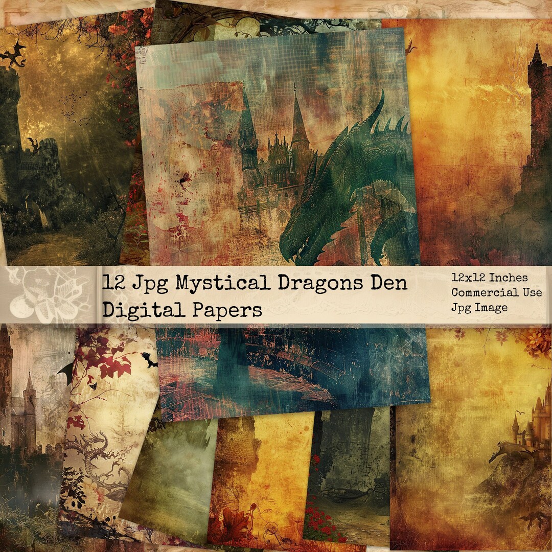Mystical Dragons Junk Journal Printable, Dragons Background Papers ...