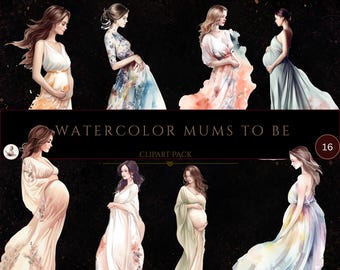 Watercolor Pregnant Ladies Clipart, Watercolor Clipart, Digital Download, Digital Prints, Commercial Use, Pregnancy Clipart, Mom Clipart