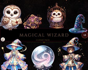 Wizard Clipart, Wizard Clipart, Digital Download, Magic School Clipart, Watercolor Png, Magical Wizard, Magic Clip Art, Commercial Use