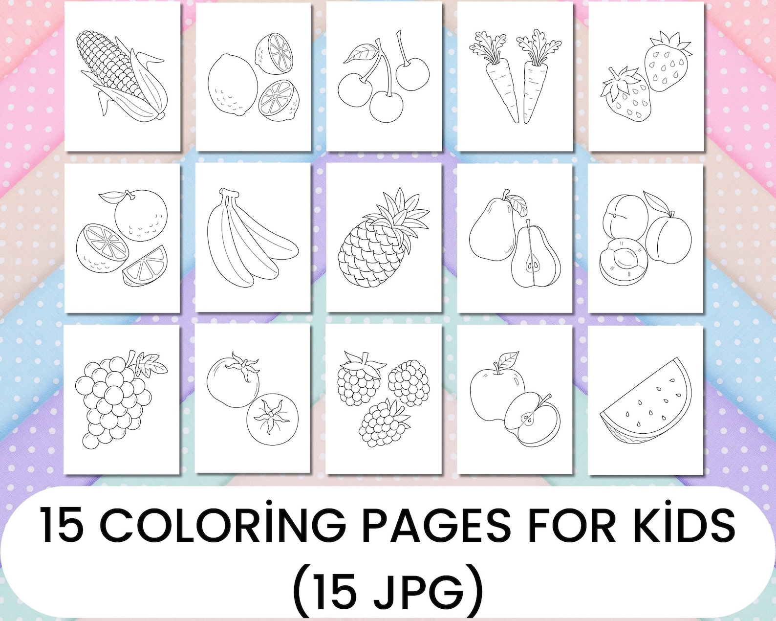15 Fruits and Vegetables Coloring Pages for Kids Activity - Etsy