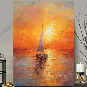 Canvas "Eternal Embrace" Gallery Wrap Thick Canvas Art Print, Sailboat in Sunset painting print on canvas, Seaside Art, Sailboat painting