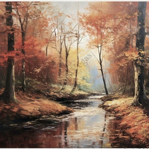 Canvas &quot;Whispering Woods&quot; Gallery Wrap Thick Canvas Art Print, Painting print of a creek flowing through the woods, Landscape Art