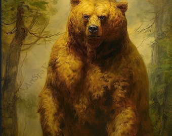 Bear Painting Art Print: Wildlife Home Decor, Gallery Wrap Canvas