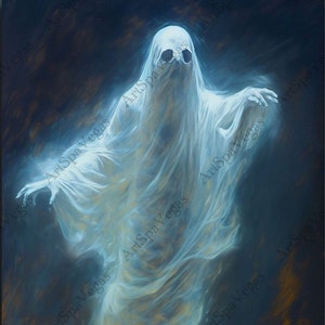 Canvas &quot;The Phantom Reveal&quot; Gallery Wrap Thick Canvas Art Print, Ghost painting print, Spooky Art, Ghost artwork, Halloween Wall Decor
