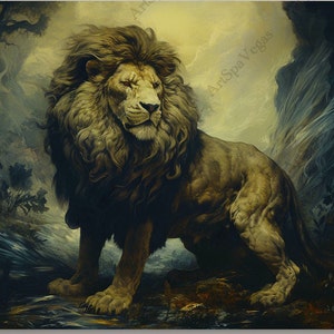 Canvas &quot;The Horizon Hunter&quot; Gallery Wrap Thick Canvas Art Print, Lion Painting Print, Wildlife Art, Safari Art, Lion Home Decor, Wall Art