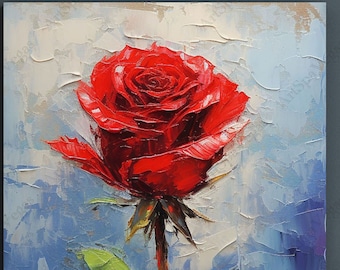 Red Rose Oil Painting Art Print: Floral Canvas Wall Decor