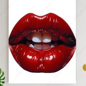 Red Lips Canvas Art Print, Red Lips on White Canvas, Red Lip Art, Lips Home Decor, Wall art, Canvas art