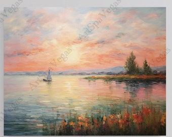 Canvas &quot;Sunrise of Opportunity&quot; Horizontal Gallery Wrap Thick Canvas Art Print, Sunrise over a lake painting print on canvas, Sunrise Art