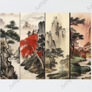 Qi Baishi Inspired Asian Art Landscape Canvas Print