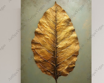 Canvasafdruk bladgoud: glanzende kunst herfstbladeren