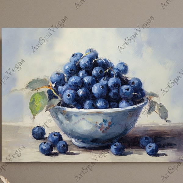 Canvas "Juicy Jewels" Gallery Wrap Thick Canvas Art Print, Blueberries painting print on canvas, Food Art, Still Life Art, Blueberries Art