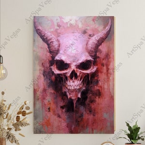 Canvas &quot;Roseate Enigma&quot; Gallery Wrap Thick Canvas Art Print, Pink Skull painting print on canvas,Surrealism Art