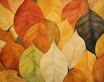 Canvas "Leaf Cascade" Horizontal Gallery Wrap Thick Canvas Art Print, Fall Leaves painting print, Fall Foliage artwork, Fall Leaves Wall Art