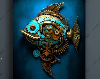 スチームパンクな魚 | デジタルダウンロード、スチームパンクアート