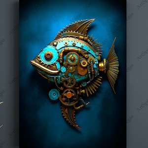 Steam Punk Fish Beautiful Fine Art Print - 11x14 Unframed Print- Gift For Those Passionate About Nature And Fishing. Looks Great In Dorm, Bedroom, Game Room. Inexpensive Decor. Gift Under $20