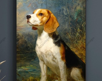 Regal Beagle Painting Print: Farmhouse Style Dog Portrait