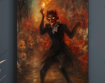 The Devil's Masquerade Canvas & Museum Quality Matte Poster, Halloween Home Decor, Scary Devil muurkunst
