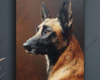 Belgian Malinois Portrait: Elegant Dog Art Print, Canvas or Matte