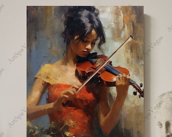 Violin Oil Painting Print on Canvas: Woman Musician Wall Decor