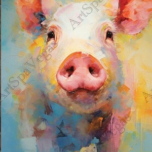 Canvas &quot;Pigment Purity&quot; Gallery Wrap Thick Canvas Art Print Draft, Pig painting print on canvas, Pig Art, Farmhouse Decor, Pig Wall Art